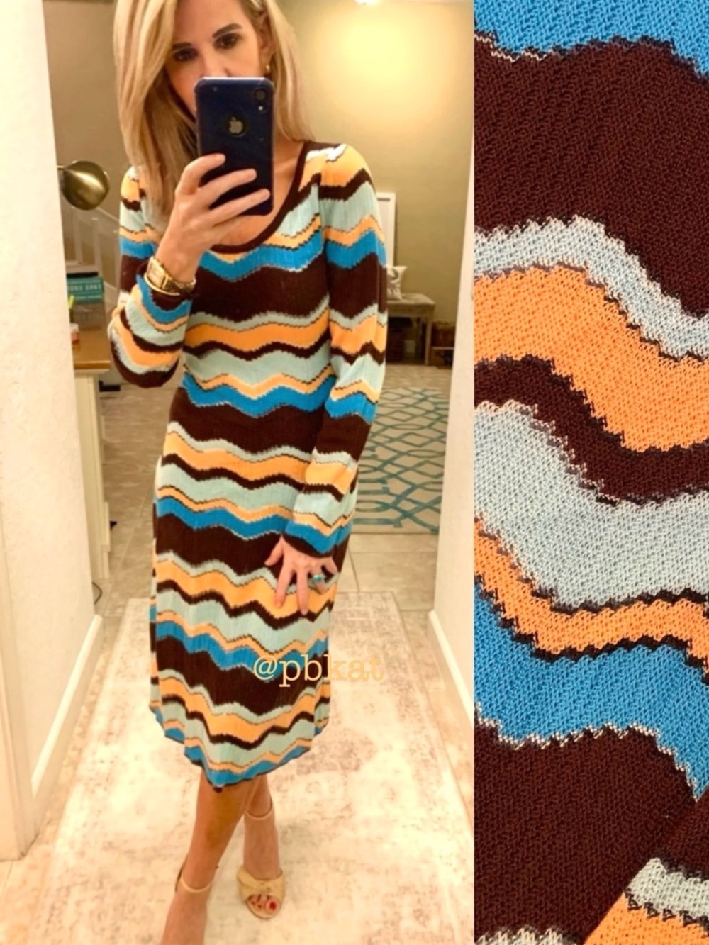 Missoni Crocheted Blue Brown Orange Knit Sweater Dress